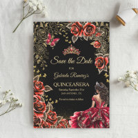 Red and Black Golden Tiara  Roses Quinceañera