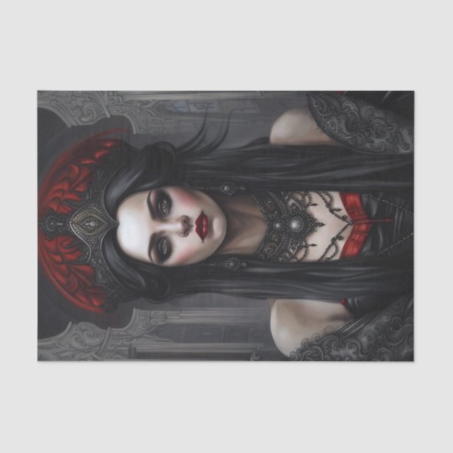 Red and Black Goth Vampire Queen Decoupage Paper  (Front)