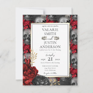 Red And Black Gothic Floral all in one Invitation
