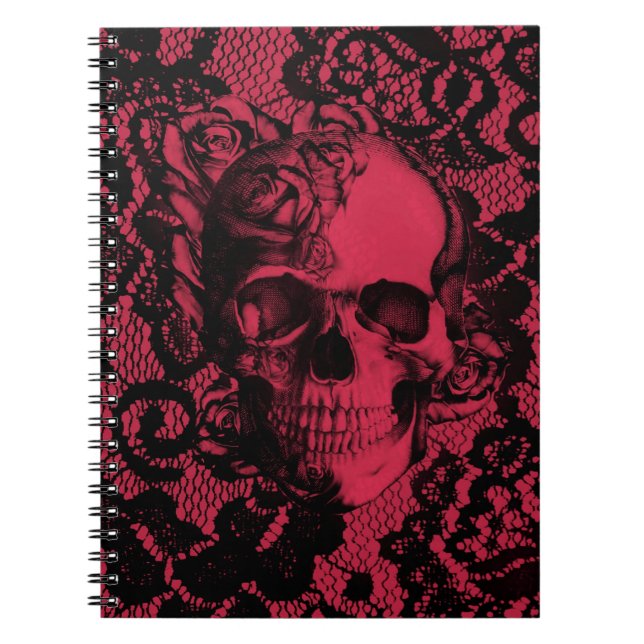 Red and black gothic lace skull. notebook (Front)