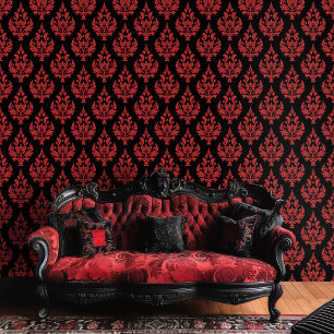 Red and Black Gothic Moody Damask Wallpaper