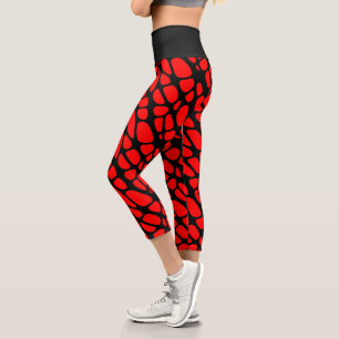 Red and Black Gothic Organic Web Pattern Capri Leggings