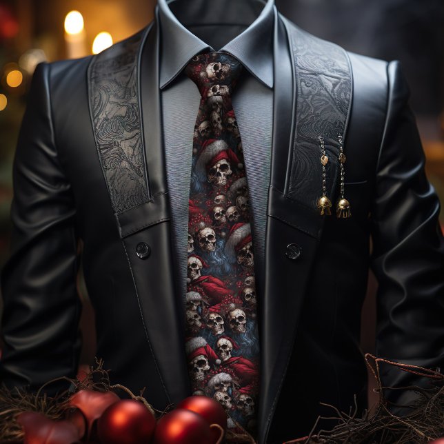 Red and Black Gothic Santa Skulls Festive Gothmas  Tie (Creator Uploaded)