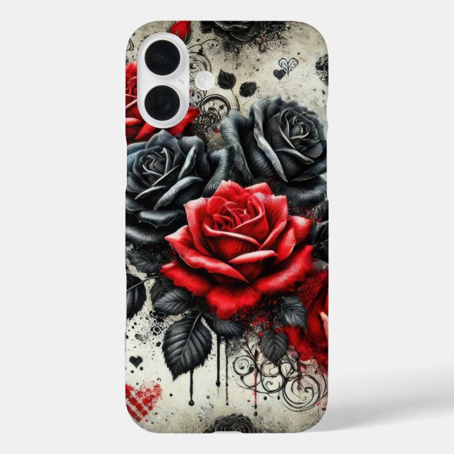 RED AND BLACK GOTHIC VALENTINE ROSES Case-Mate iPhone CASE (Back)