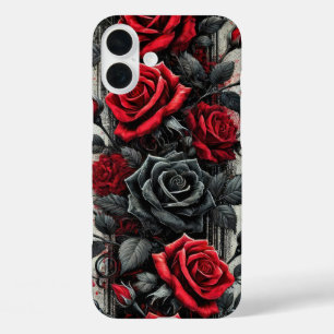 RED AND BLACK GOTHIC VALENTINE ROSES iPhone 16 PLUS CASE