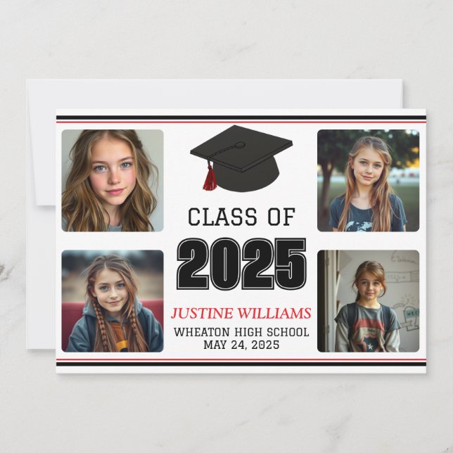 Red and Black Graduation  Announcement (Front)
