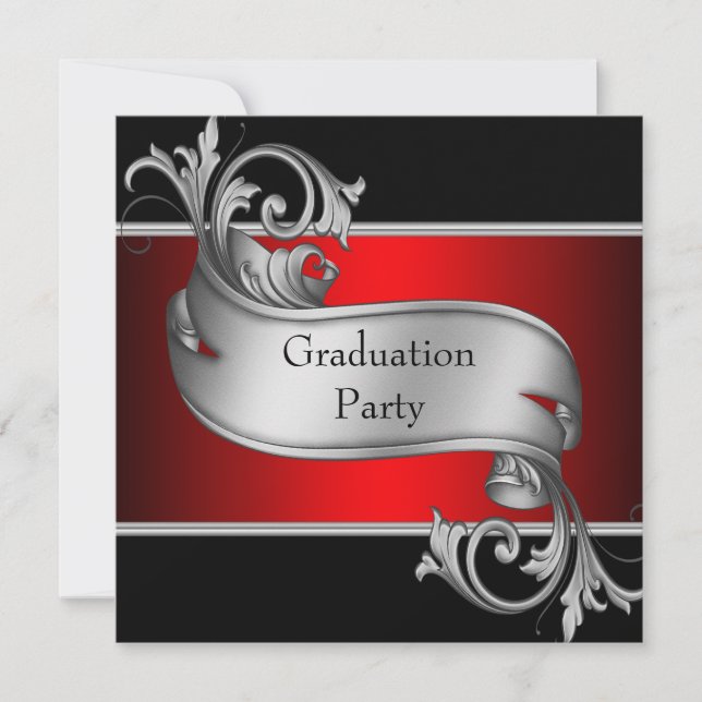 Red and Black Graduation Party Invitation (Front)