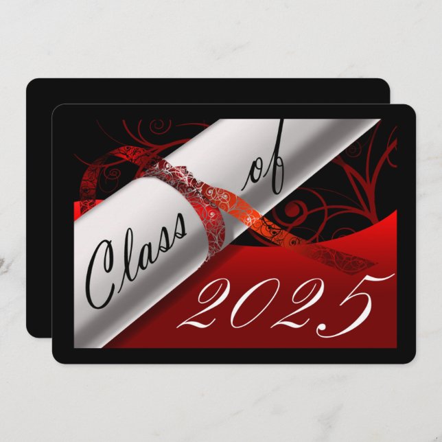 Red and Black Graduation Party Invitation (Front/Back)