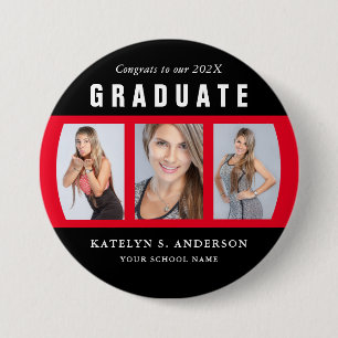 Red and Black Graduation Photo Collage Custom 7.5 Cm Round Badge