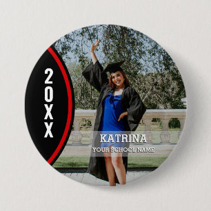 Red and Black Graduation Photo Custom Button