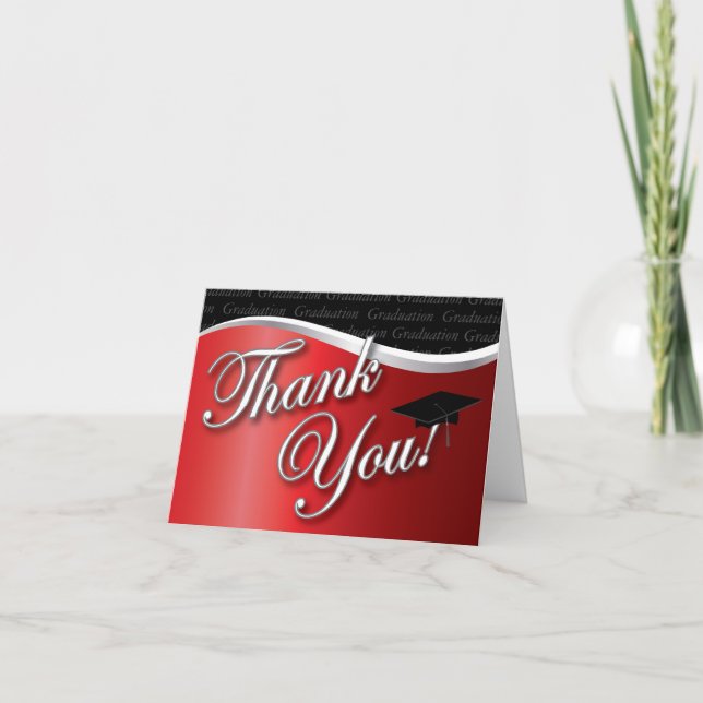 Red and Black Graduation Thank You Card (Front)