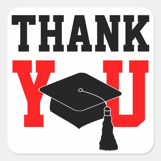 Red and Black Graduation Thank You Square Sticker (Front)