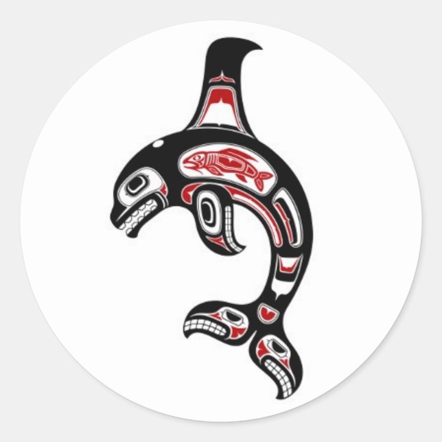 Red and Black Haida Spirit Killer Whale Classic Round Sticker (Front)