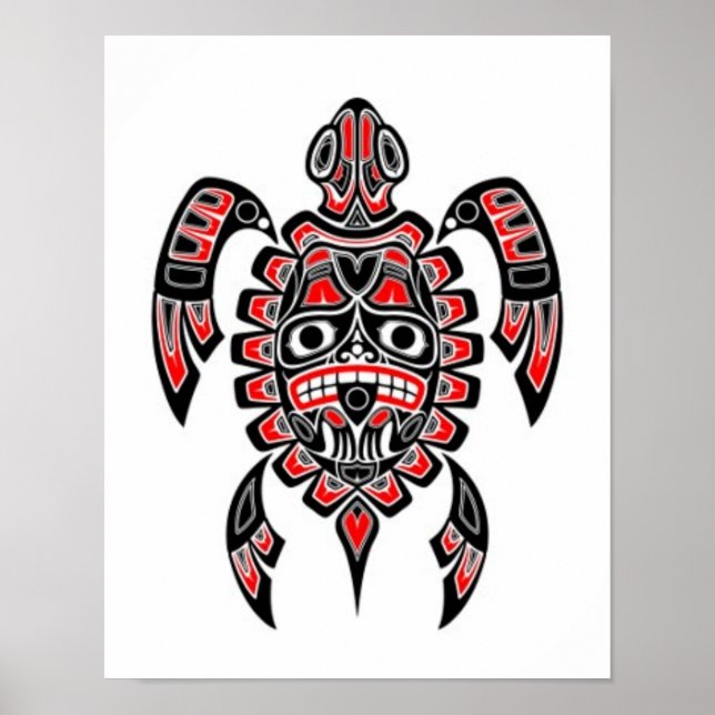 Red and Black Haida Spirit Sea Turtle Poster (Front)