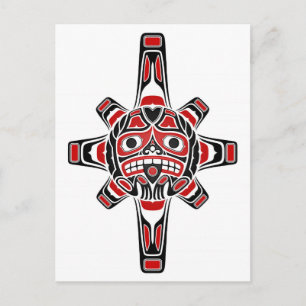 Red and Black Haida Sun Mask on White Postcard