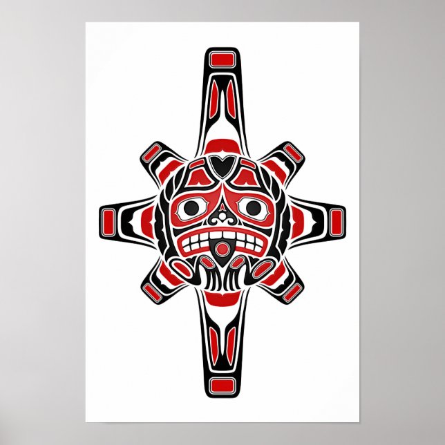 Red and Black Haida Sun Mask on White Poster (Front)
