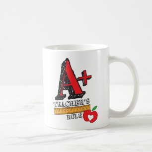 Red and Black Hand Drawn A Plus Teachers Rule Coffee Mug