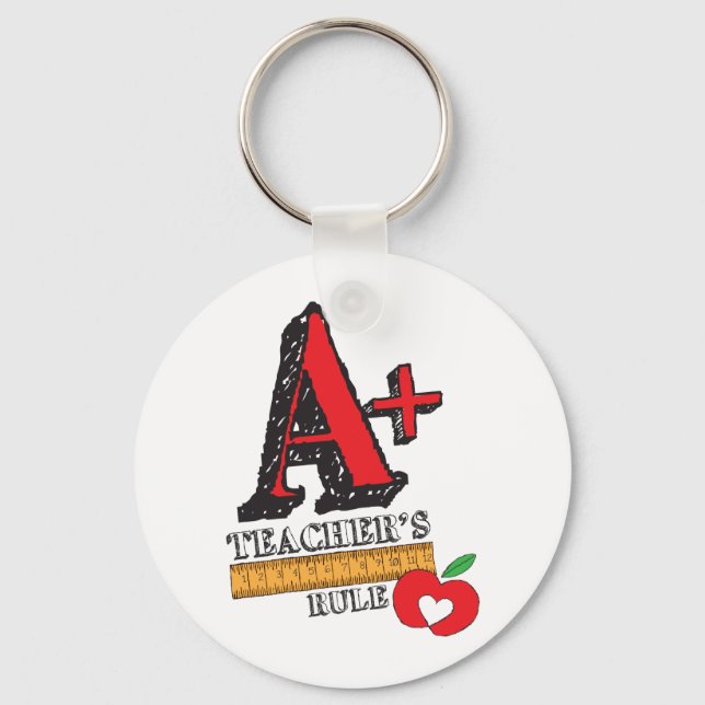 Red and Black Hand Drawn A Plus Teachers Rule Key Ring (Front)