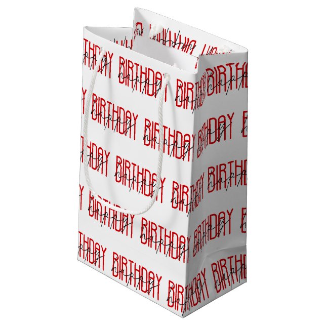 red and black happy birthday design small gift bag (Back Angled)