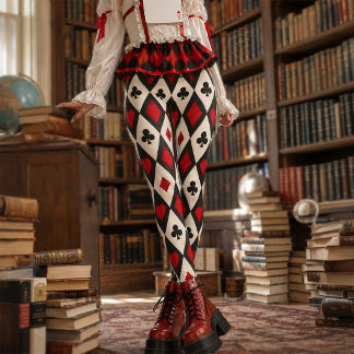 Red and Black Harlequin Playing Card Deck Diamonds Leggings