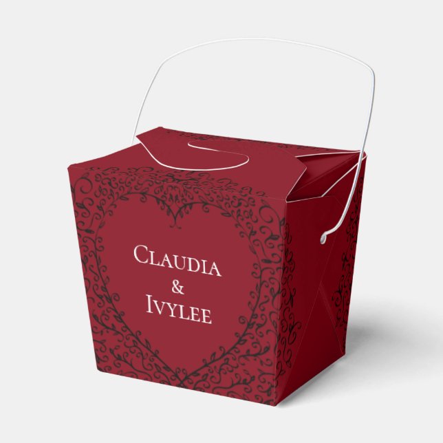 Red and Black Heart Gothic Wedding Favour Box (Front Side)