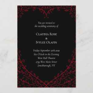 Red and Black Heart Gothic Wedding Invitation