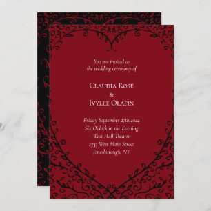 Red and Black Heart Gothic Wedding Invitation