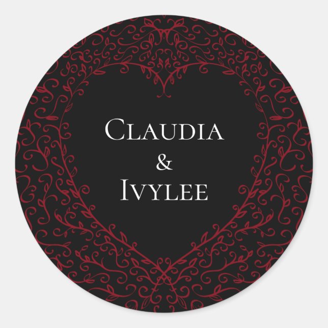 Red and Black Heart Gothic Wedding Stickers (Front)