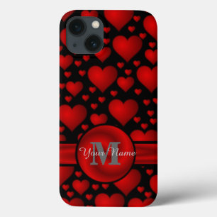 Red and black heart pattern personalised iPhone 13 case