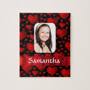 Red and black heart personalised photo jigsaw puzzle