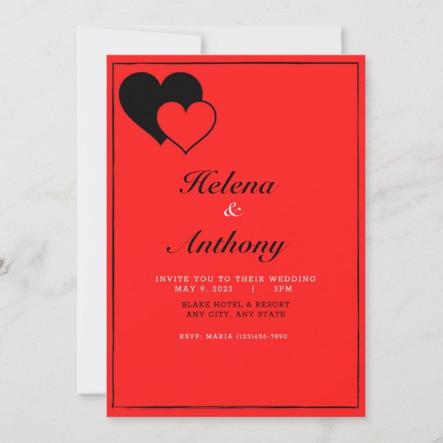 Red and Black Heart Wedding Invitation (Front)