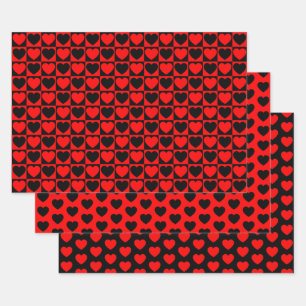 Red and Black Heart Wrapping Paper Sheets