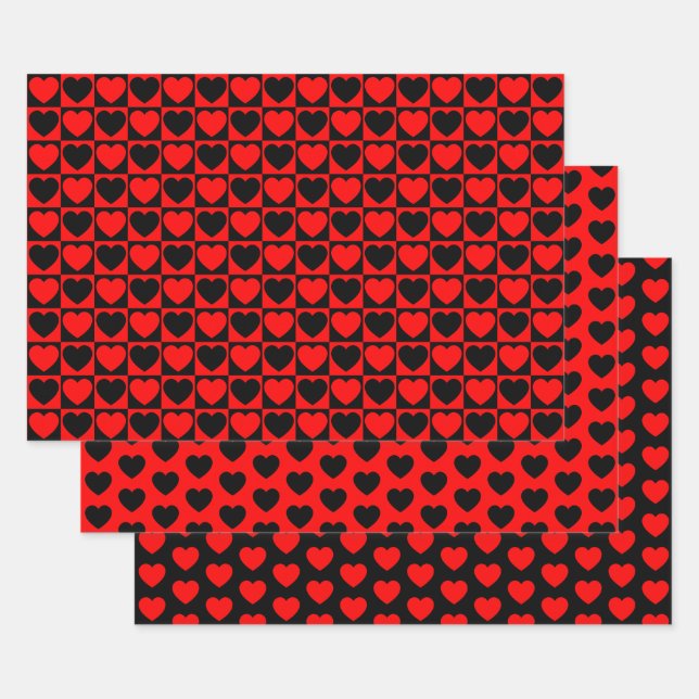 Red and Black Heart Wrapping Paper Sheets (Set)