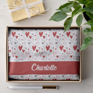 Red and Black Hearts Custom Monogram Name Tissue Paper