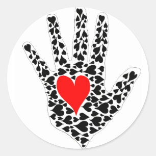 Red and black hearts hand outline classic round sticker