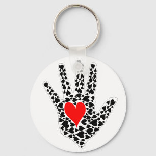 Red and black hearts hand outline key ring