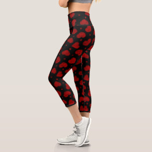 Red and Black Hearts pattern Capri Leggings