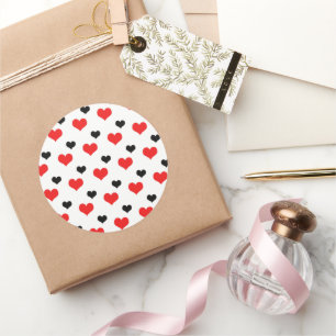 Red and black hearts romantic classic round sticker