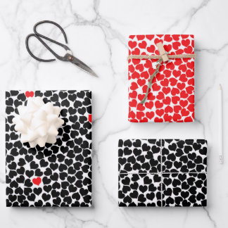 Red and Black Hearts Wrapping Paper Sheet