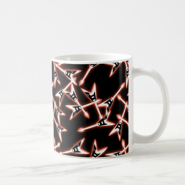 Red and Black Heavy Metal Electric Guitar Pattern Coffee Mug (Right)