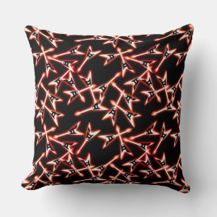 Red and Black Heavy Metal Electric Guitar Pattern Cushion