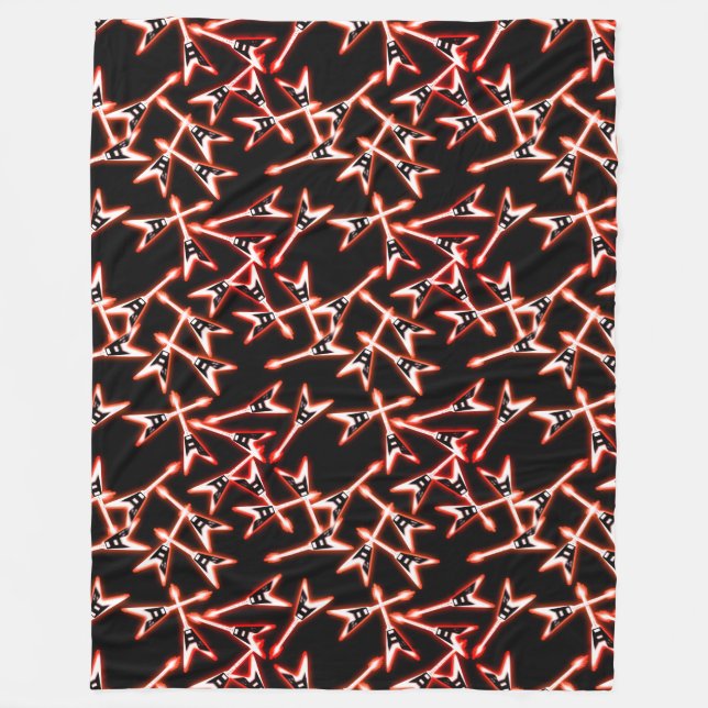Red and Black Heavy Metal Electric Guitar Pattern Fleece Blanket (Front)