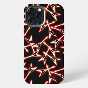 Red and Black Heavy Metal Electric Guitar Pattern iPhone 13 Pro Max Case