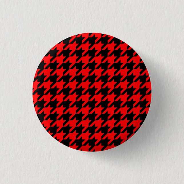 Red and Black Houndstooth Check 3 Cm Round Badge (Front)