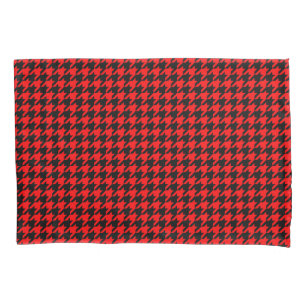 Red and Black Houndstooth Check Pillowcase