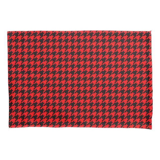 Red and Black Houndstooth Check Pillowcase (Front)