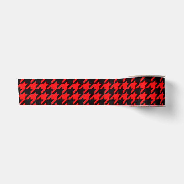 Red and Black Houndstooth Check Satin Ribbon (Front)
