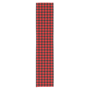 Red and Black Houndstooth Check Short Table Runner