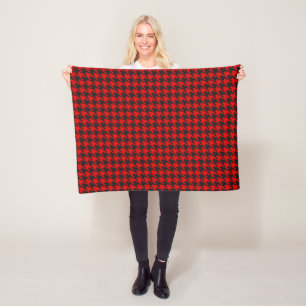 Red And Black Houndstooth Pattern Fleece Blanket
