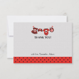 Red and Black Ladybug Polkadot Thank You Card